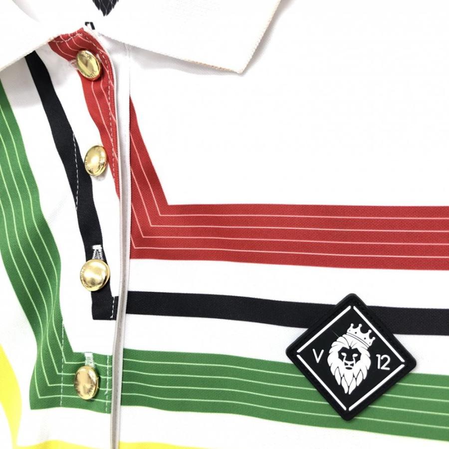 V12（ヴィ・トゥエルヴ） 半袖ポロシャツ 白×ブルー×マルチ 一部星柄