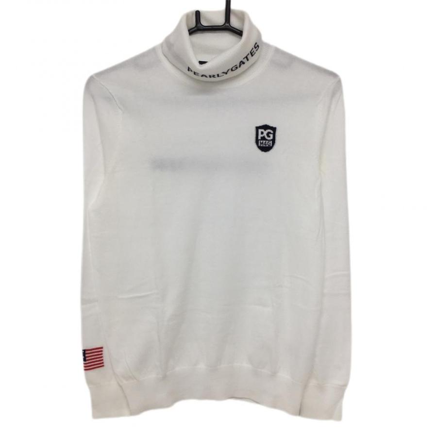 PEARLY GATES ハイネック タートルネック セーター 星条旗 サイズ5 PEARLY GATES（パーリーゲイツ） タートルネックセーター 白 袖星条旗