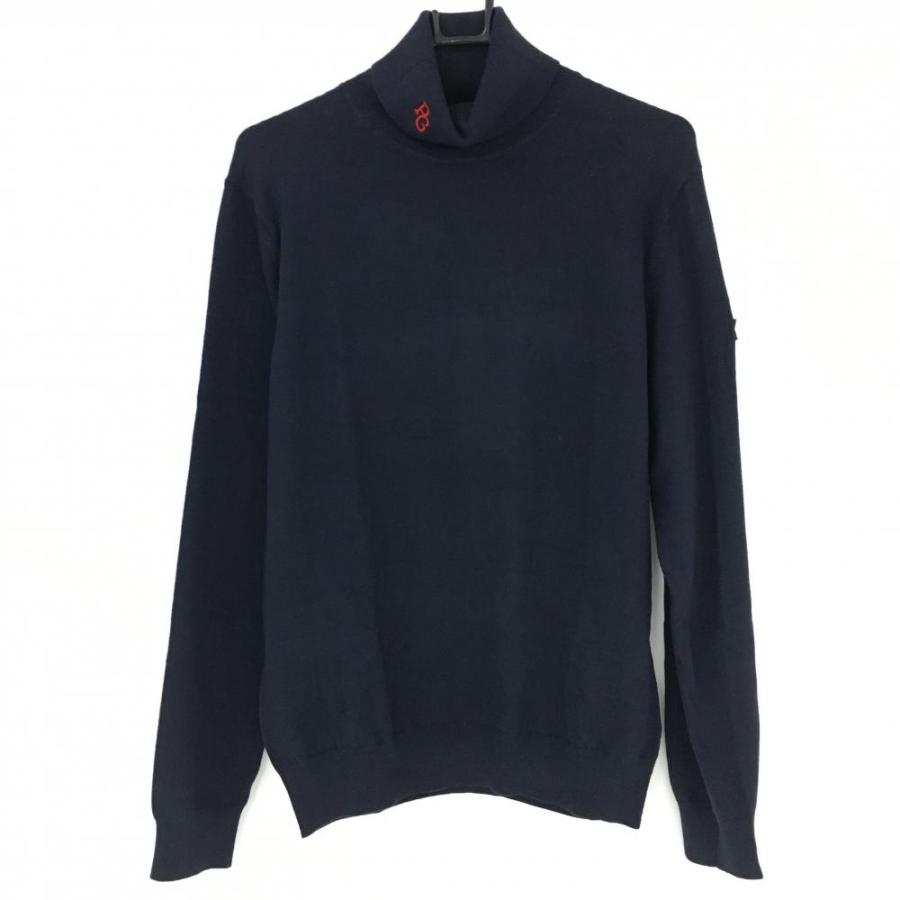 パーリーゲイツ タートルネックセーター ネイビー 裾ロゴ メンズ 5(L  