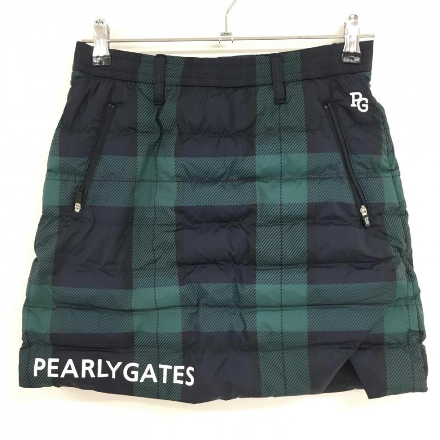 美品◡̈⃝︎ゴルフウェア レディース パーリーゲイツ 中綿 スカート PEARLY GATES（パーリーゲイツ） 中綿スカート ネイビー×グリーン