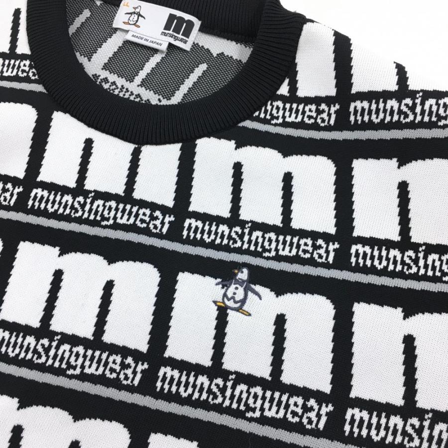 超美品】マンシングウェア セーター 白×黒 ロゴ総柄 ニット 日本製 