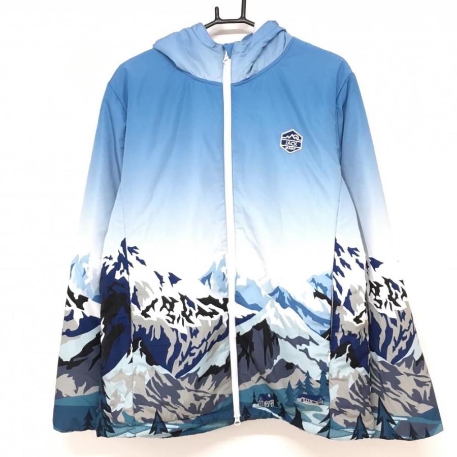 JACK BUNNY ジャックバニー 蓄熱 フード付 中綿ジャケット 総柄 4 超美品】ジャックバニー フード付き中綿ジャケット ライトブルー