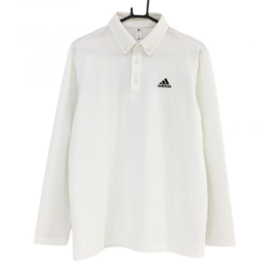 adidas ホワイト 長袖ポロシャツ Lサイズ アディダス 長袖ポロシャツ 白×チャコールグレー ボタンダウン