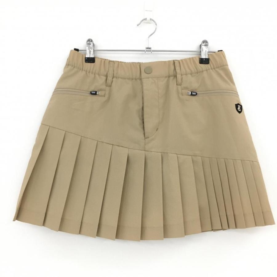 超美品】パーリーゲイツ スカート ベージュ 地模様 裾プリーツ 蓄熱 