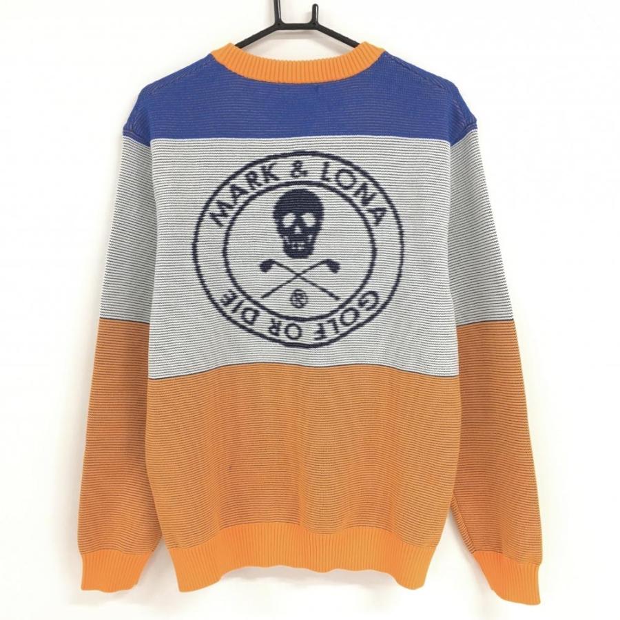 マークアンドロナ　ゴルフセーター MARK&LONA マークアンドロナ セーター オレンジ×白 バックロゴ