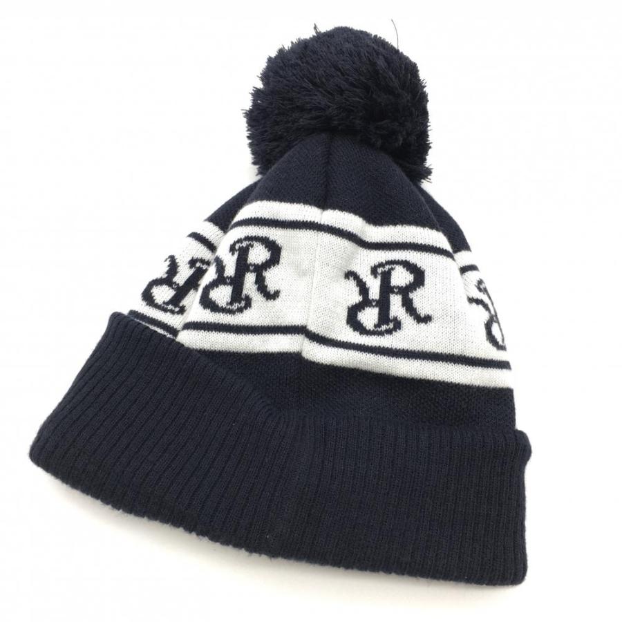 超美品】レザレクション ニット帽 ダークネイビー×白 ボンボン付き