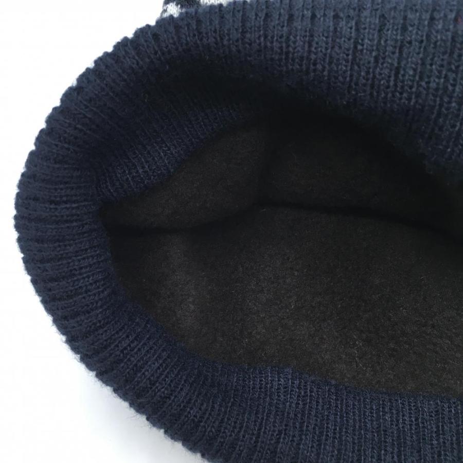 超美品】レザレクション ニット帽 ダークネイビー×白 ボンボン付き