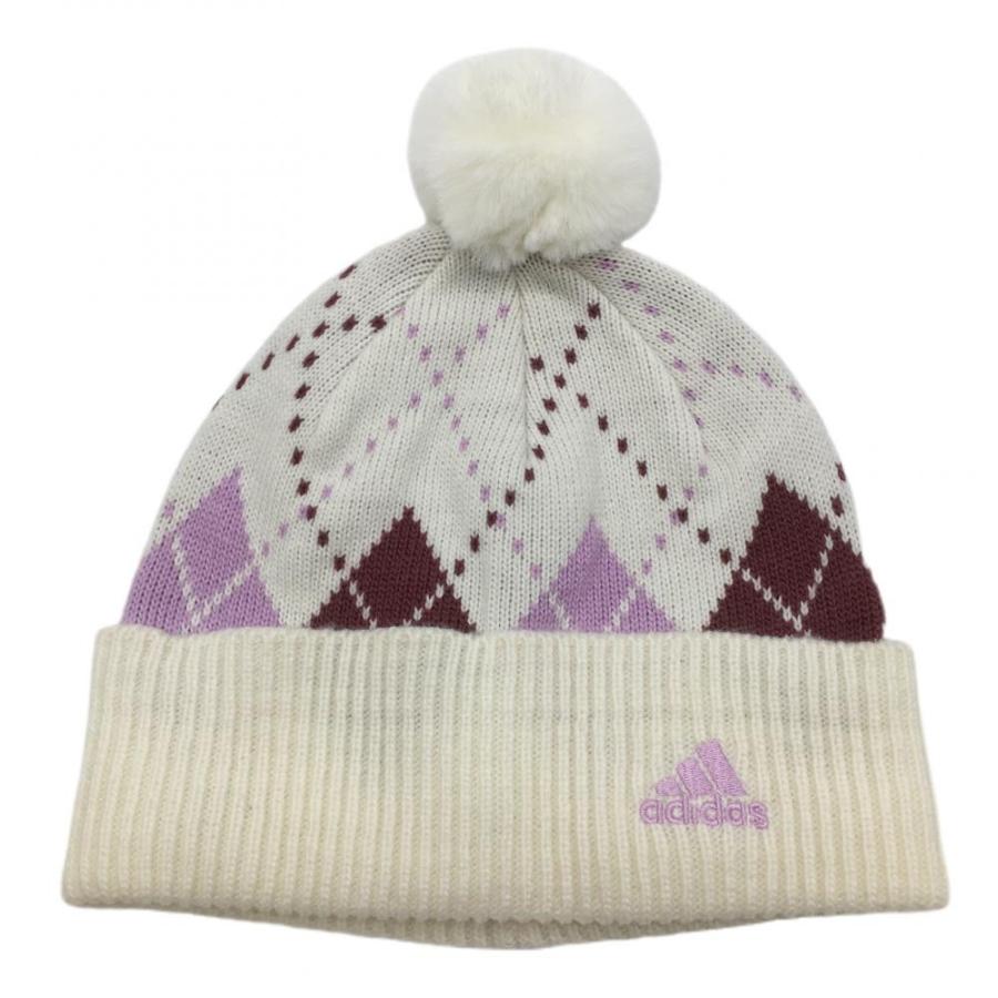 GOLF アーガイル柄 ニット帽 adidas（アディダス） ニット帽 白×ピンク アーガイル柄 ウール混