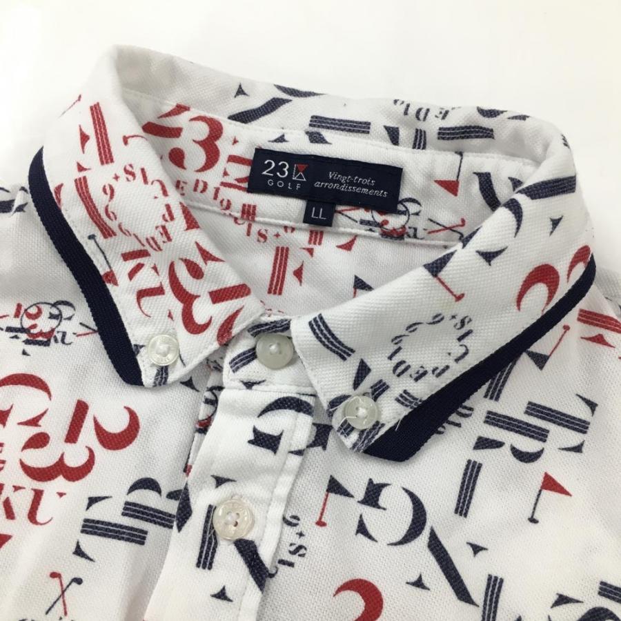 23区GOLF 23区 半袖ポロシャツ 白×ネイビー 総柄 メンズ XL ゴルフ