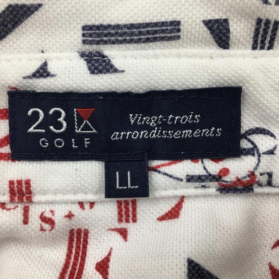 23区GOLF 23区 半袖ポロシャツ 白×ネイビー 総柄 メンズ XL ゴルフ