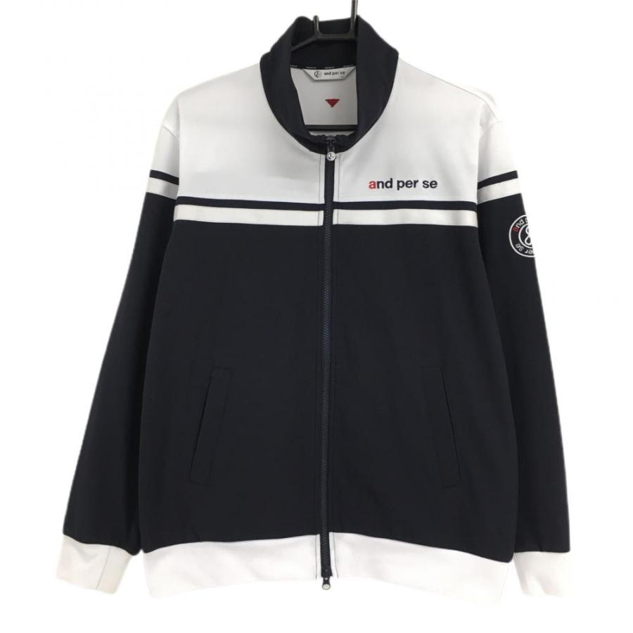 超美品】アンパスィ ジャケットブルゾン ネイビー×白 ロゴ刺しゅう
