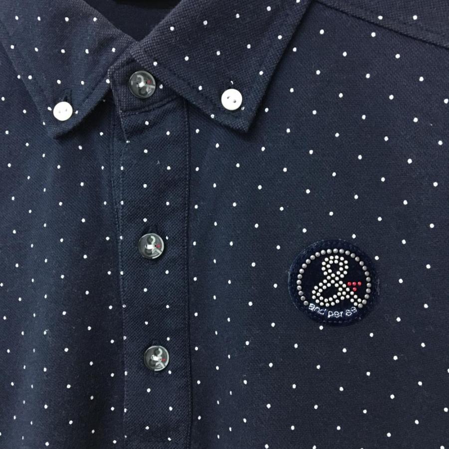 and per se（アンパスィ） 半袖ポロシャツ ネイビー×白 ドット ボタン