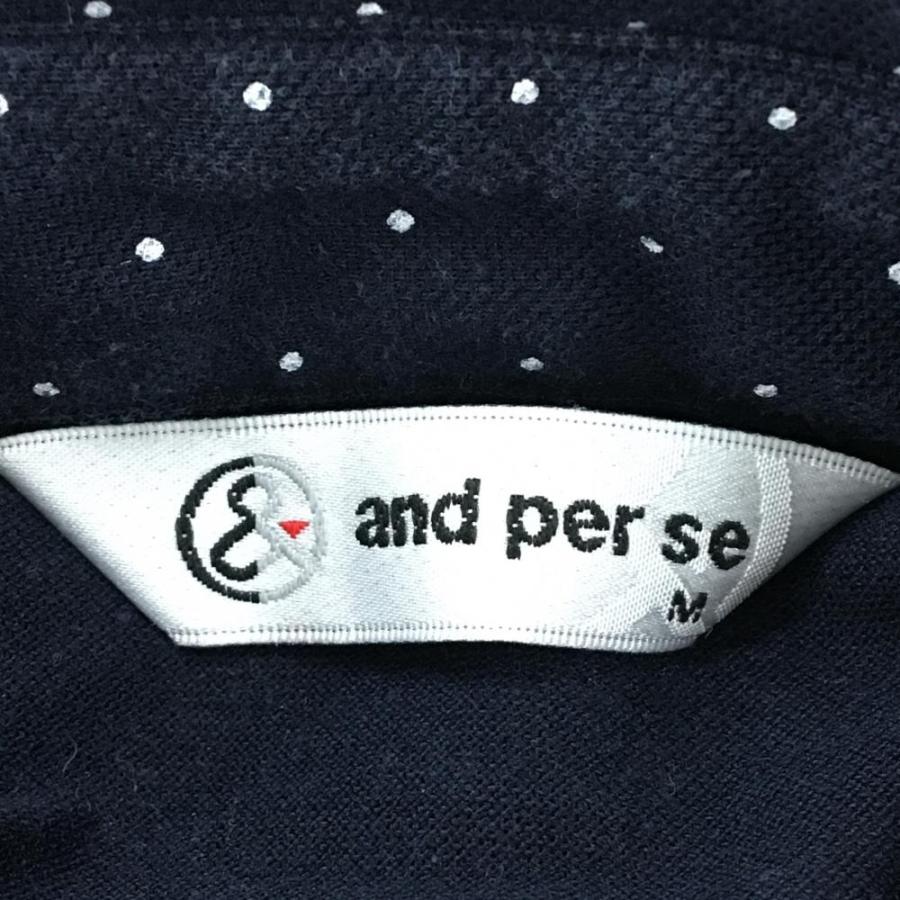 and per se（アンパスィ） 半袖ポロシャツ ネイビー×白 ドット ボタン
