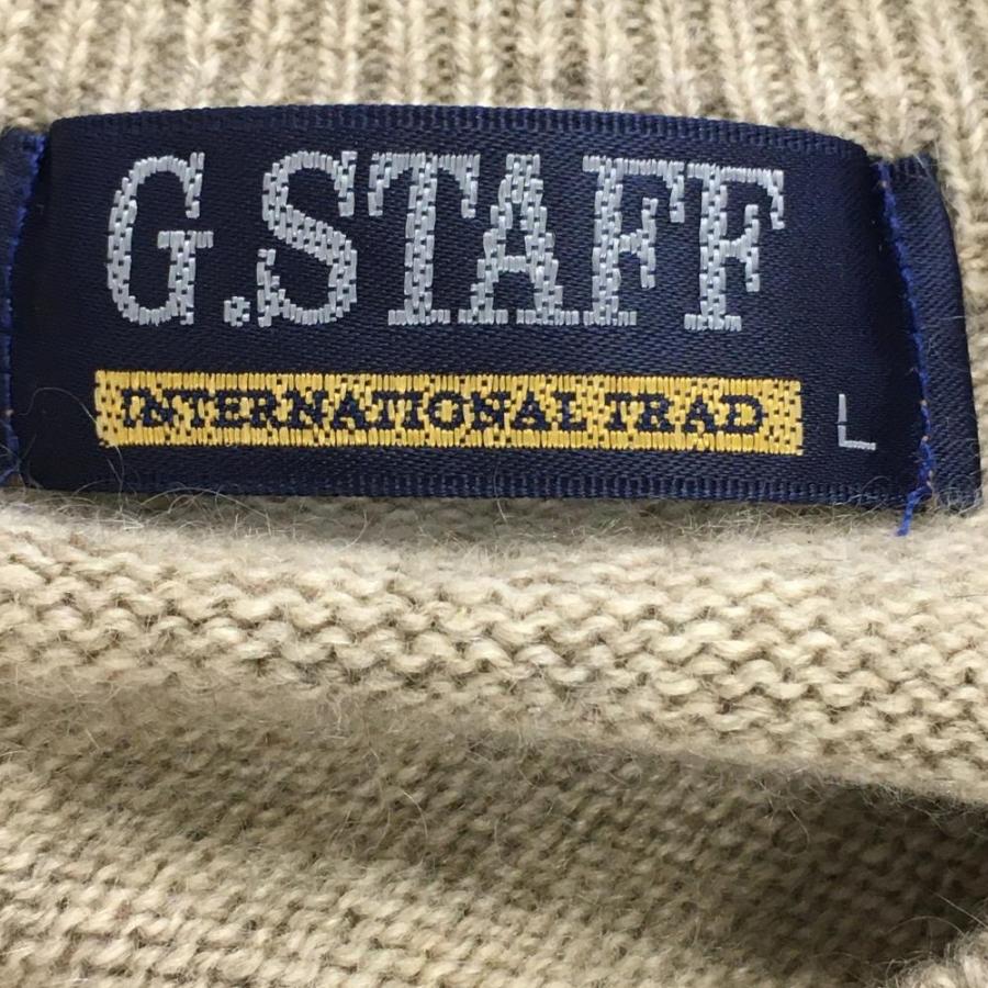 美品】G.STAFF セーター ベージュ系×白 前一部ダイヤ柄 カシミヤ100