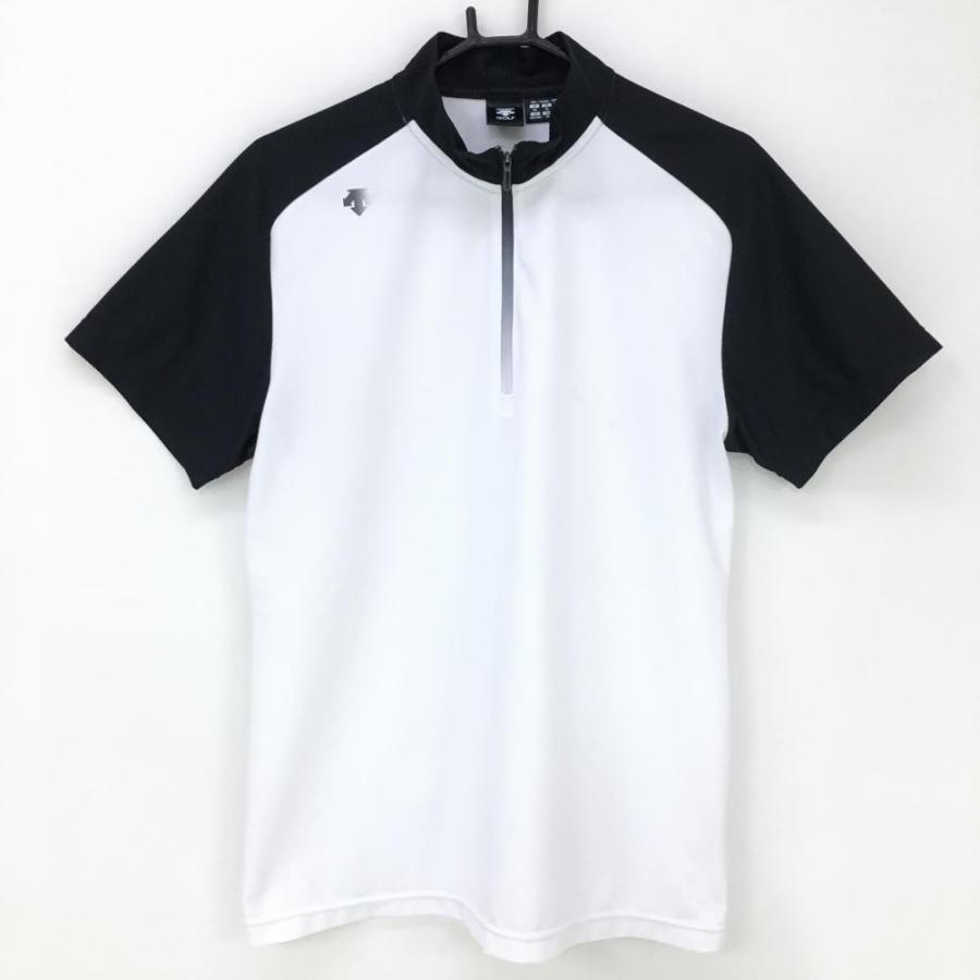 デサントゴルフ 半袖ハイネックシャツ 白×黒 中田英寿 ハーフ デサントゴルフ 半袖ハイネックシャツ 白×黒 中田英寿 ハーフ