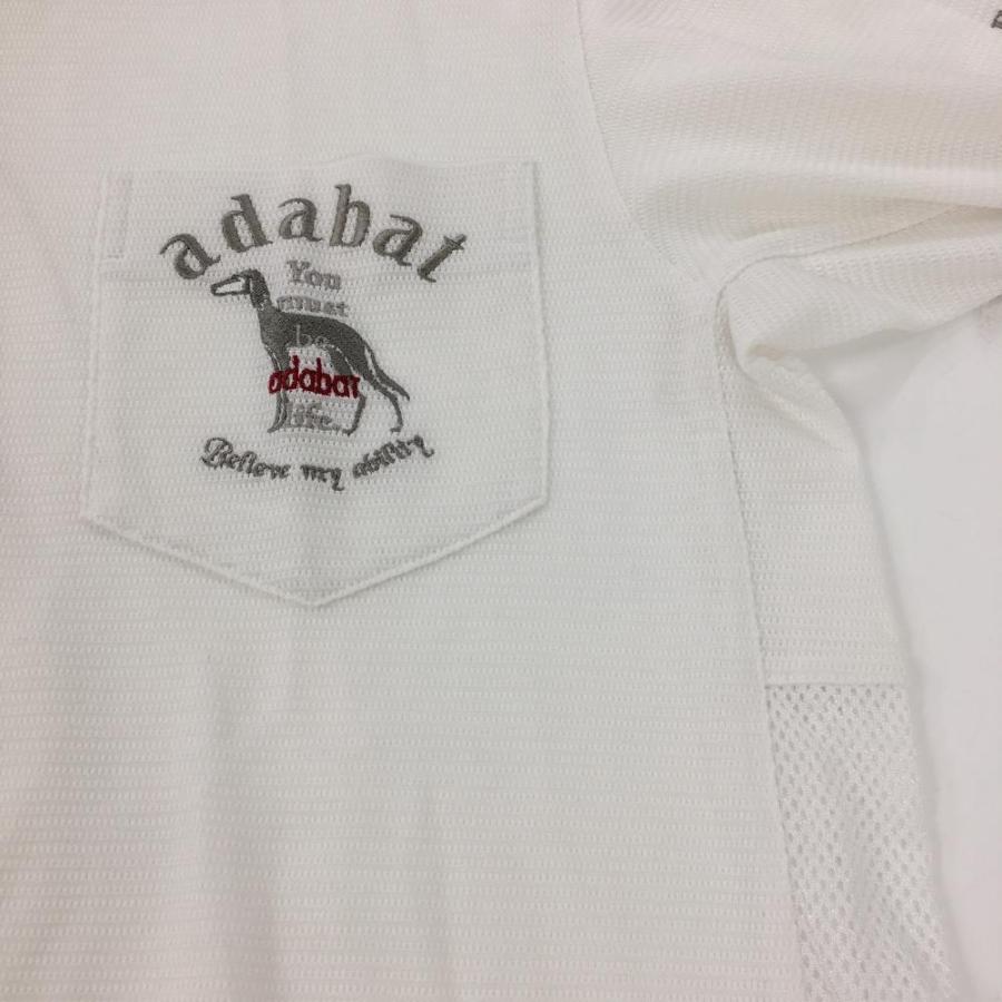 アダバット 長袖ポロシャツ 白 透け感 袖下メッシュ 胸ポケット