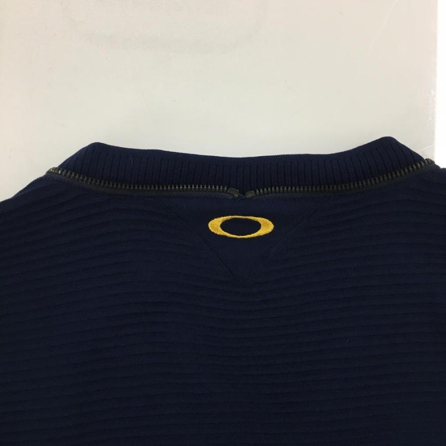超美品】オークリー ニットジップベスト ネイビー ボーダー編み ロゴ