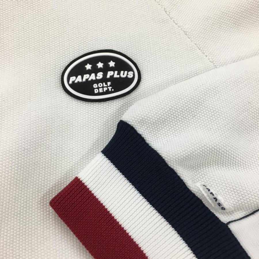 未使用.59,000+税別】papas パパスプラス ニットジャケット パパスプラスゴルフ ニットジャケット 白×ネイビー ハイネック