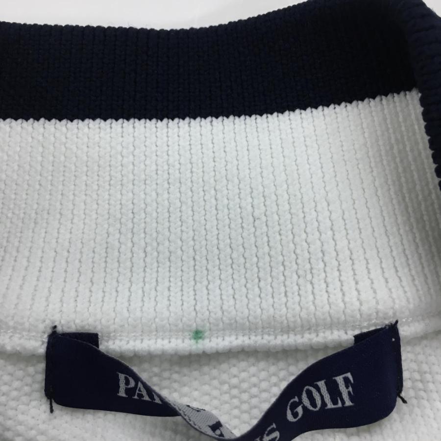 パパスプラスゴルフ ニットジャケット 白×ネイビー ハイネック