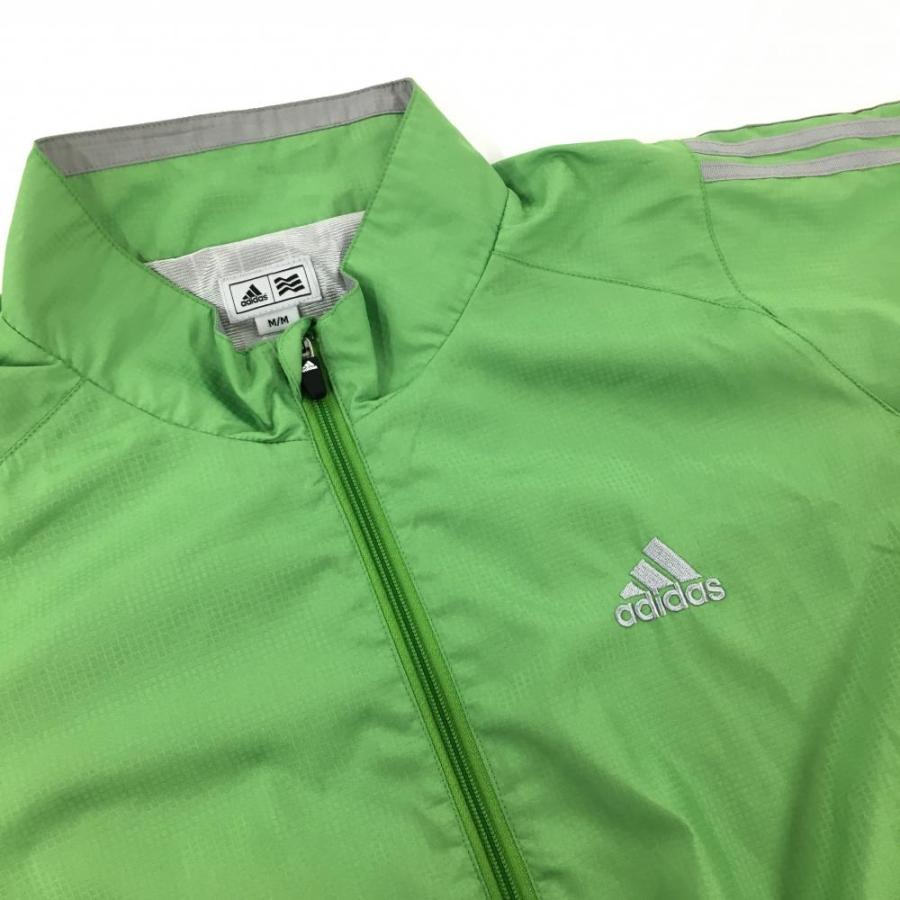 adidas アディダス 半袖ブルゾン グリーン×ライトグレー チェック柄地 
