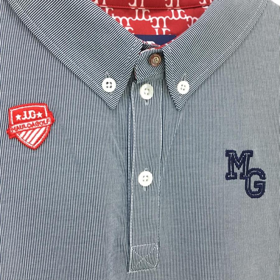 マウロアゴルフ 半袖ポロシャツ ネイビー 細ストライプ ボタン