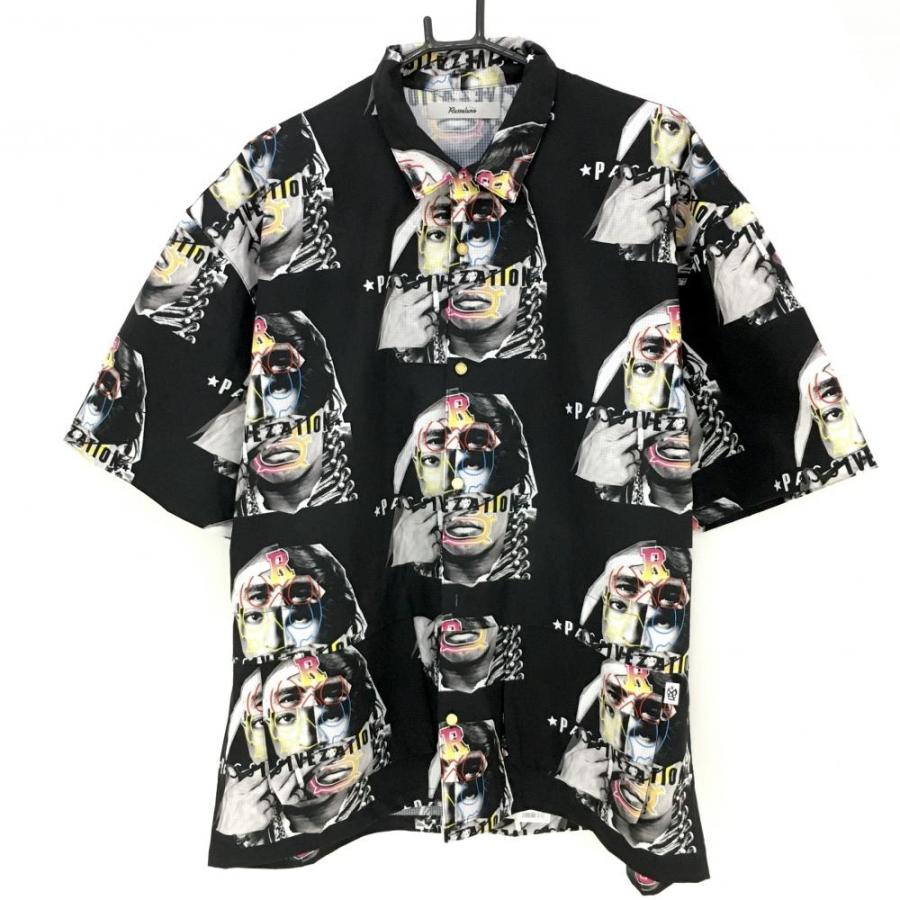 美品】ラッセルノ 半袖シャツ 黒×白 総柄 メッシュ生地 ルチャ 3
