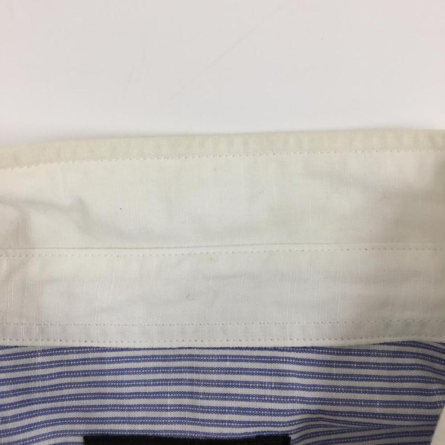 23区GOLF 23区 長袖シャツ 白×ブルー 細ストライプ コットン混 麻混