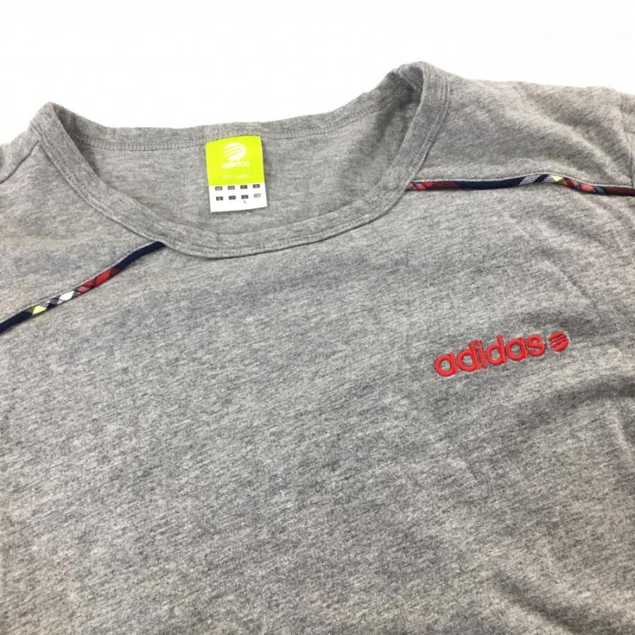 超美品】アディダス 七分袖Tシャツ グレー×ネイビー 重ね着風 一部