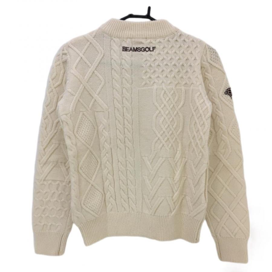 超美品】ビームスゴルフ ニットジャケットブルゾン 白×ブラウン