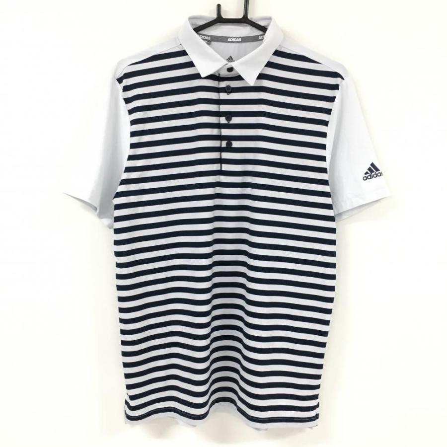 /アディダス ゴルフ ポロシャツ【ライトグレー/Ｌ】新品！ adidas（アディダス） 半袖ポロシャツ ライトグレー×ネイビー 前面