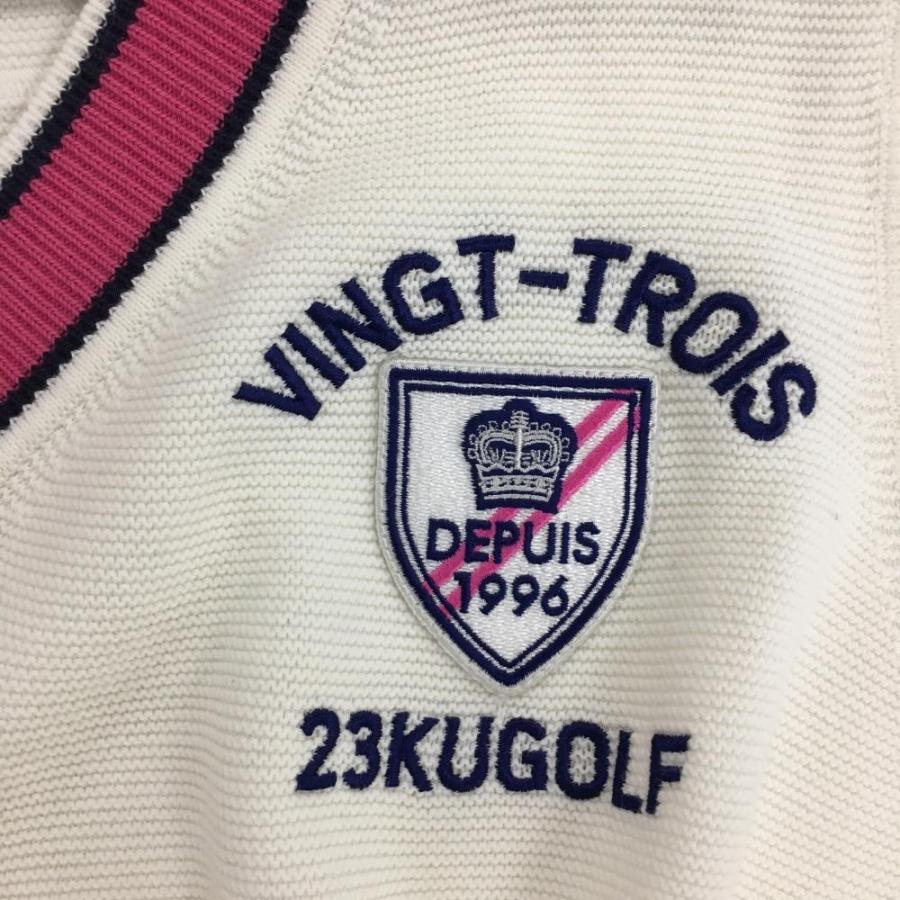 ゴルフ ベスト ホワイト/ピンク 23区GOLF 23区ゴルフ ニットベスト 白×ピンク Vネック コットン