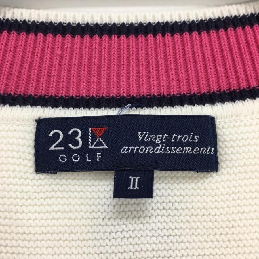 23区GOLF 23区ゴルフ ニットベスト 白×ピンク Vネック コットン