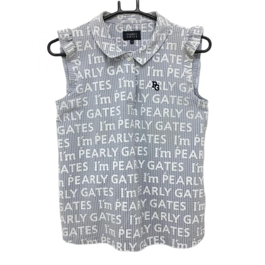 PEARLY GATES パーリーゲイツ ノースリーブポロシャツ ライトグレー×白 