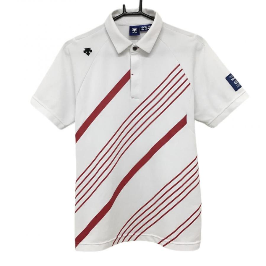 デサントゴルフ 半袖ポロシャツ 白×レッド 前斜めストライプ 中田英寿  