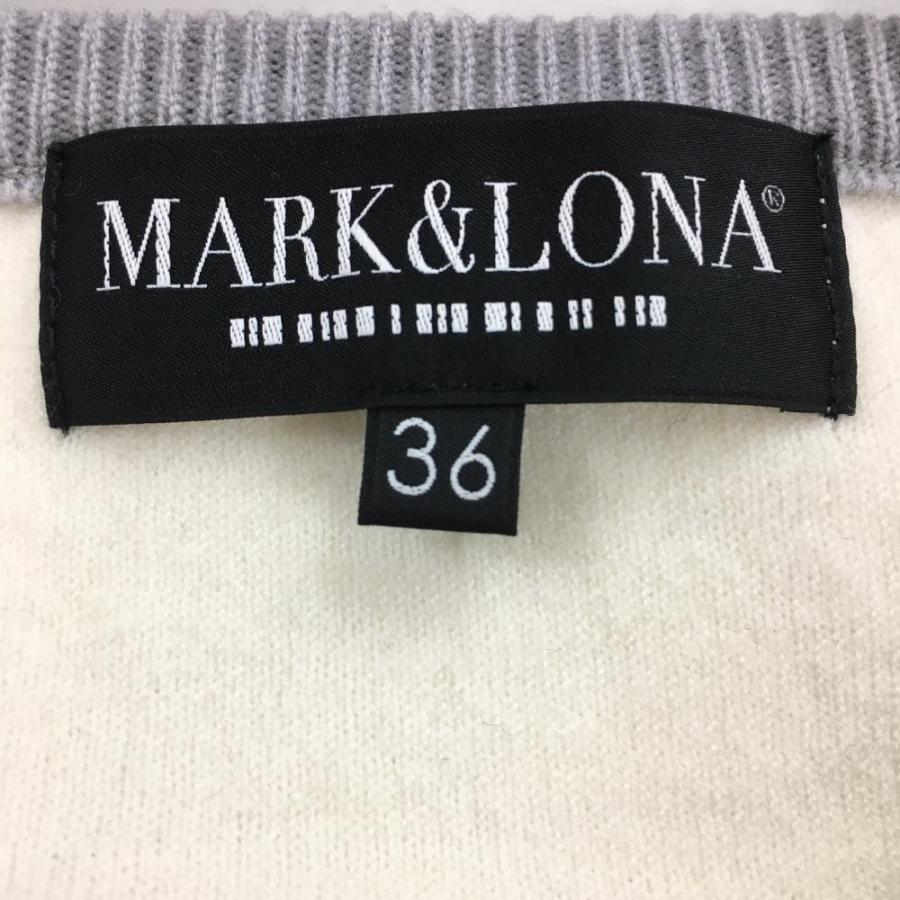 MARK &LONA セーター　レディース　ゴルフウェア　新品タグ付き 新品】マークアンドロナ セーター 黒×白 ニット パール調ロゴ 裏地付