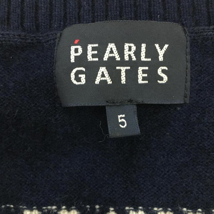 【超美品】パーリーゲイツ セーター ネイビー×白 フロント英字 カシミヤ100％ ニット メンズ 5(L) ゴルフウェア PEARLY  GATES／20%OFF価格