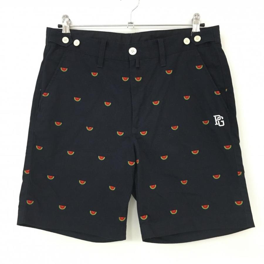 超美品】パーリーゲイツ ハーフパンツ ネイビー×レッド スイカ刺しゅう