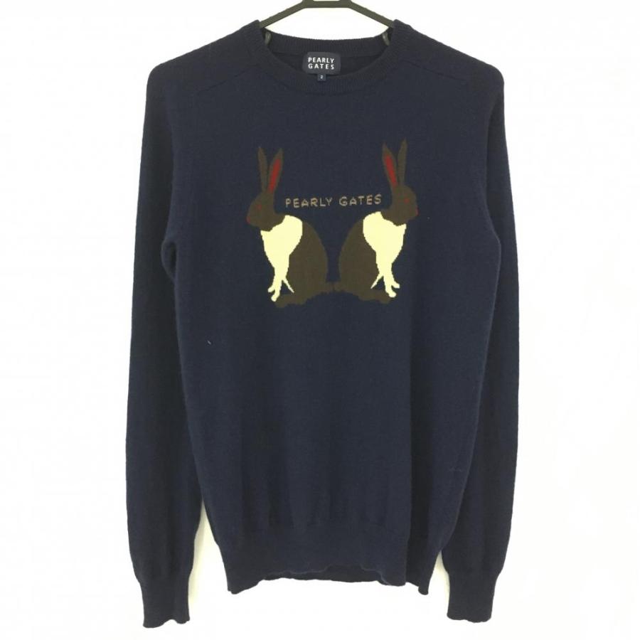 超美品】パーリーゲイツ セーター ネイビー×ブラウン うさぎ カシミヤ