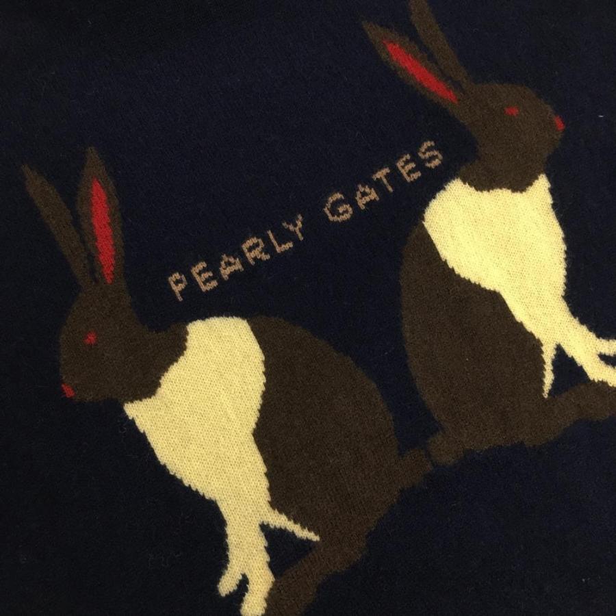 超美品】パーリーゲイツ セーター ネイビー×ブラウン うさぎ カシミヤ