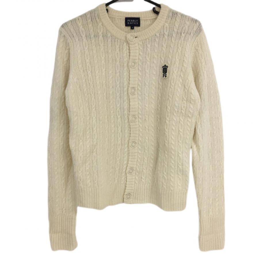 超美品】パーリーゲイツ ニットカーディガン 白 ケーブル編み セーター