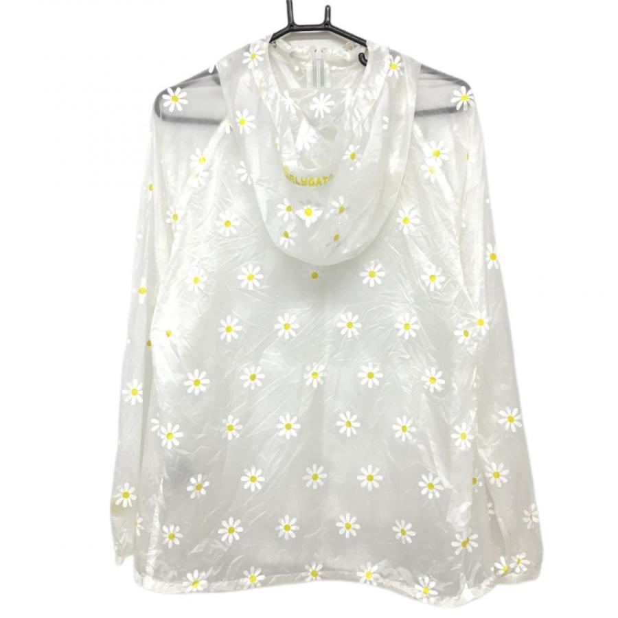 美品】パーリーゲイツ ナイロンパーカー 白×イエロー 花柄 透け感 薄手