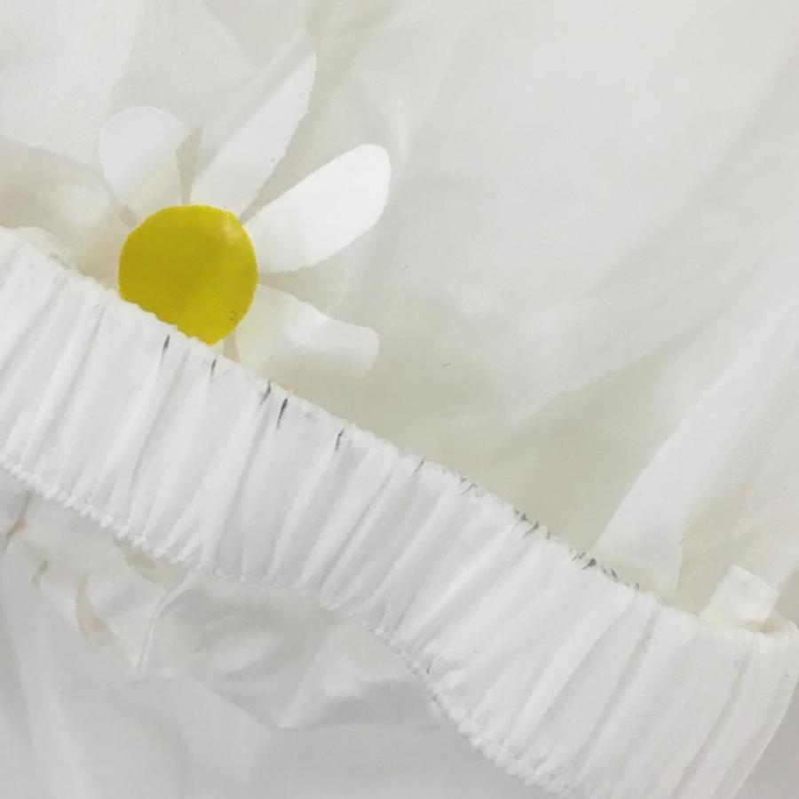 美品】パーリーゲイツ ナイロンパーカー 白×イエロー 花柄 透け感 薄手