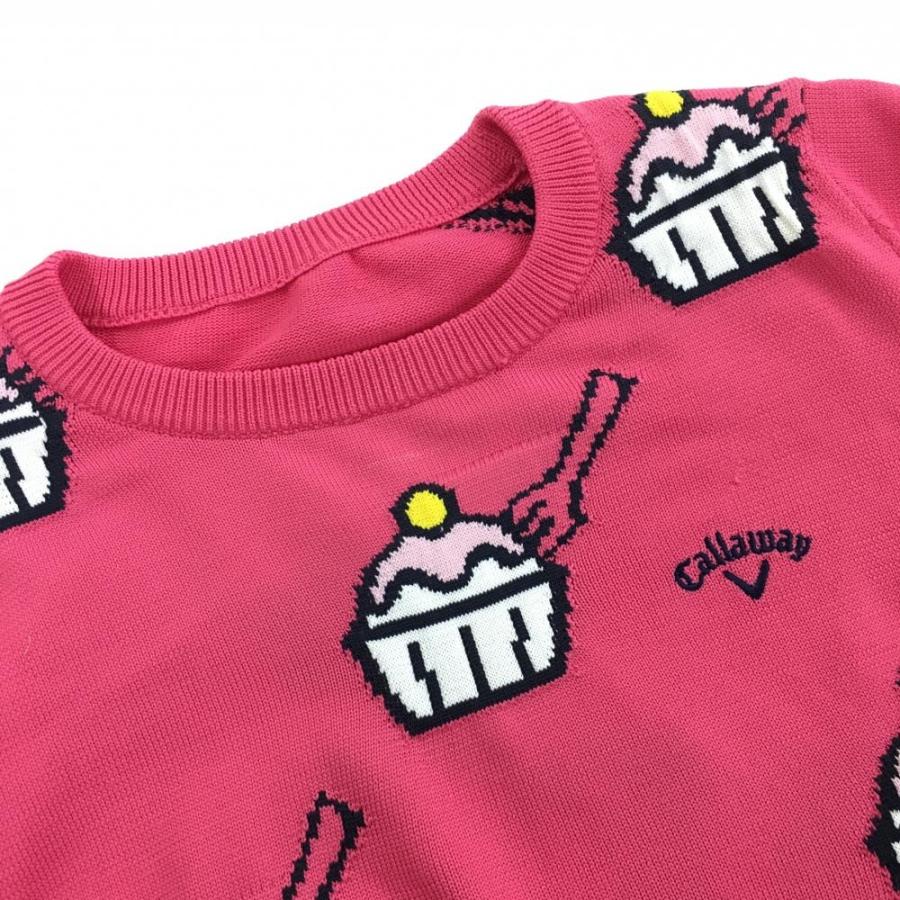 美品】キャロウェイ セーター ピンク×白 カップケーキ柄 ニット 美品】キャロウェイ セーター ピンク×白 カップケーキ柄 ニット