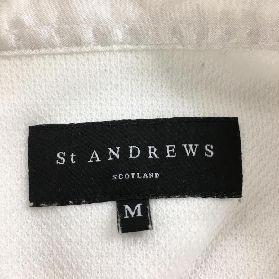 St ANDREWS セントアンドリュース 長袖ポロシャツ 白 花刺しゅう 襟