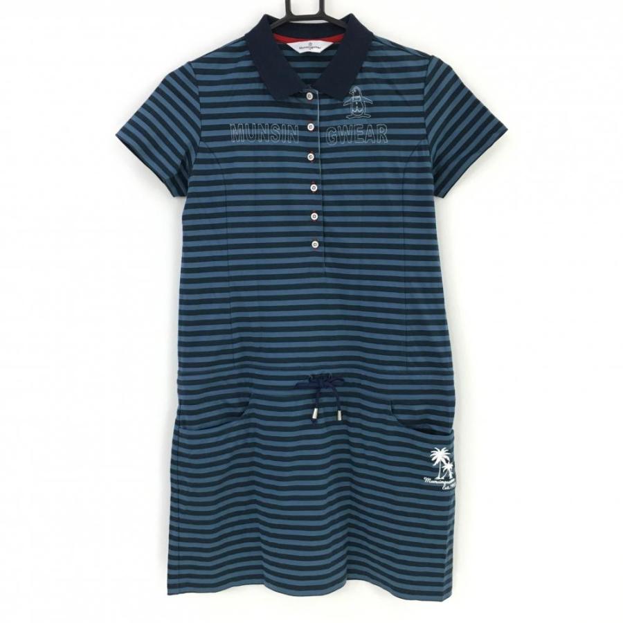 Munsingwear ワンピース Munsingwear マンシングウェア 半袖ポロワンピース ブルー×ネイビー