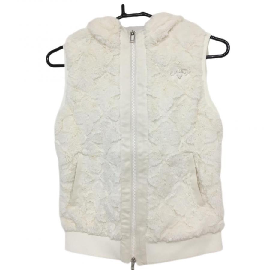キャロウェイ　モコモコベスト 超美品】キャロウェイ ファーベスト 白 フード付き ダブルジップ ボア