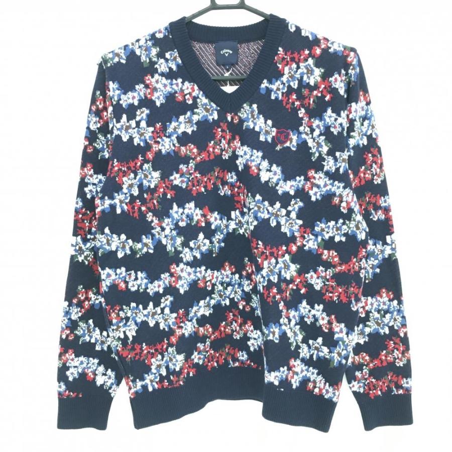 Callaway（キャロウェイ） セーター ネイビー×レッド 花柄 Vネック