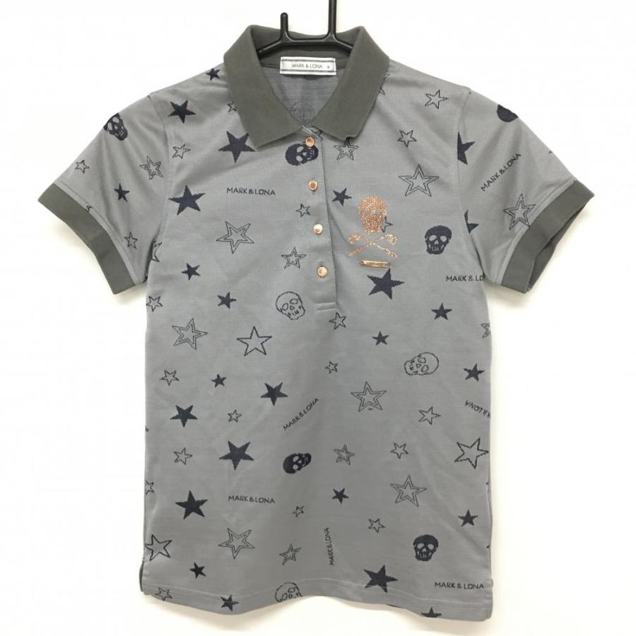 MARK&LONA マークアンドロナ 半袖ポロシャツ グレー×ネイビー スカル星