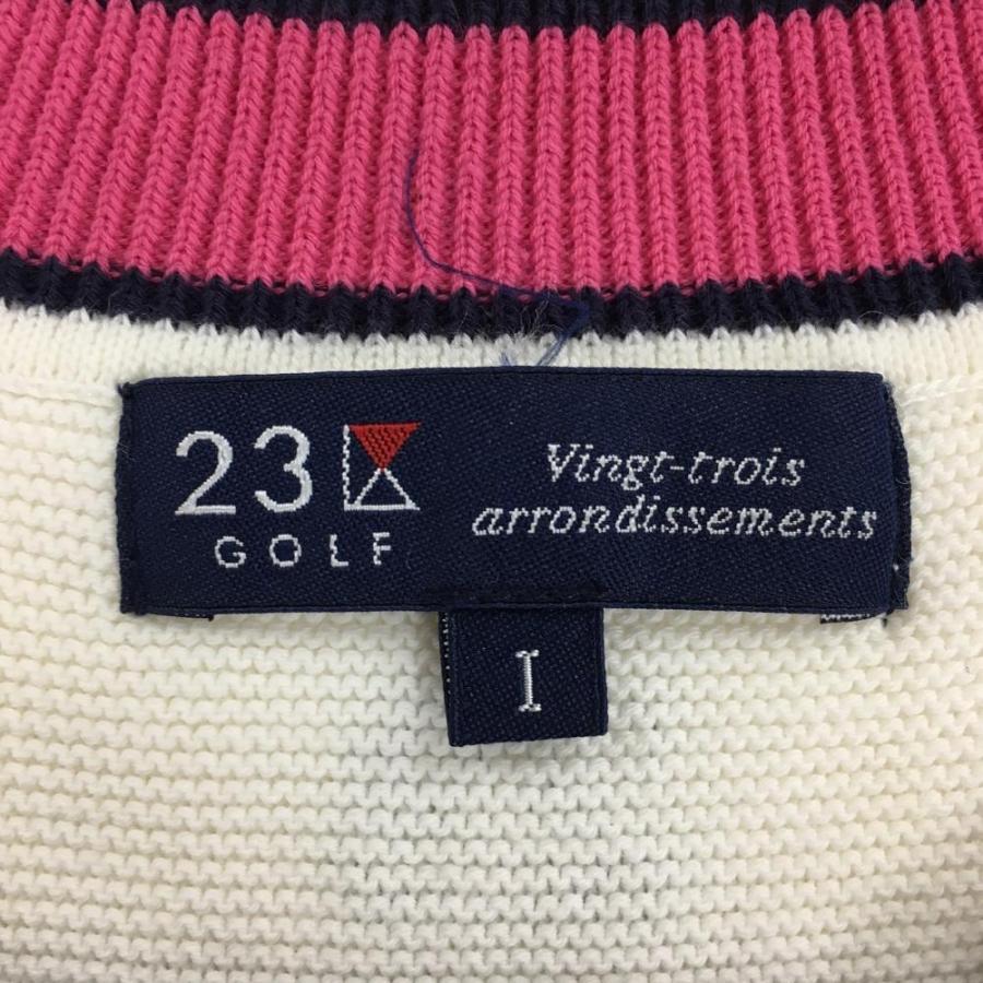 23区GOLF 23区ゴルフ ニットベスト 白×ピンク Vネック コットン混