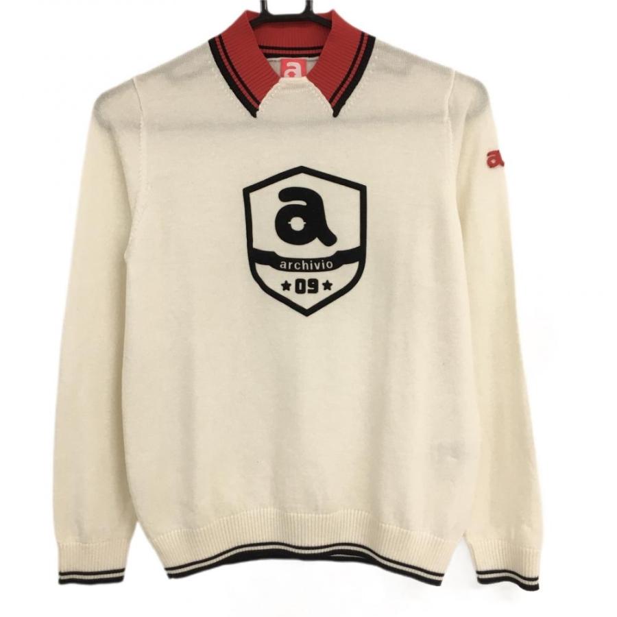 超美品】アルチビオ セーター 白×黒×レッド ニット フロッキーロゴ 